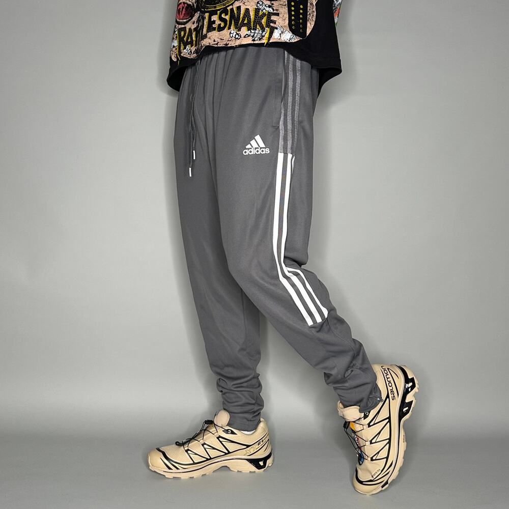 Vintage Y2K Adidas Sweatpants Mens XL Grey White 3 Stripes Polyester Joggers